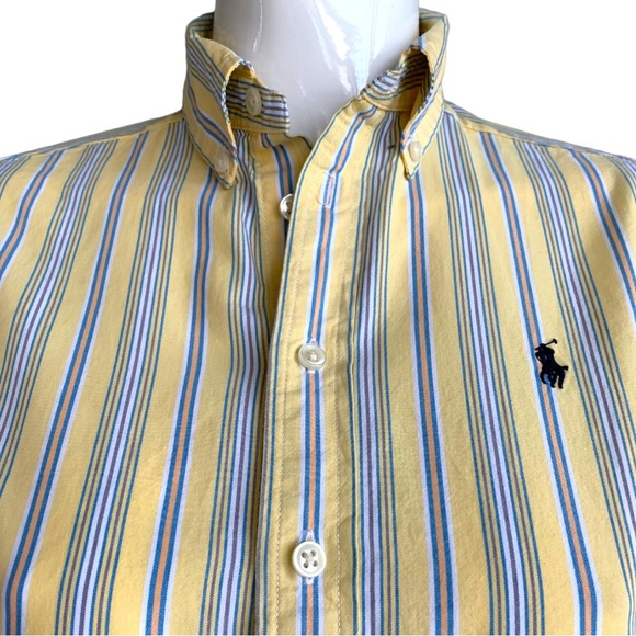 RALPH LAUREN YELLOW/BLUE STRIPED OXFORD COTTON SHIRT. BOYS SIZE M 12-14 - Picture 5 of 6